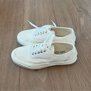 MAISON KITSUNE Cream Canvas Lace-Up Sneakers